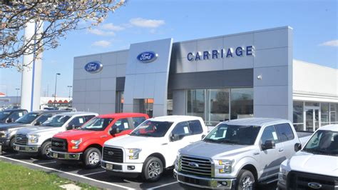 Carriage ford - Carriage Ford Inc is your source for new Fords and used cars in Clarksville, IN. Browse our full inventory online and then come down for a test drive. Carriage Ford. Sales: 812-906-5581 | Service: 812-906-5414. 908 E Lewis and Clark Pkwy Clarksville, IN 47129
